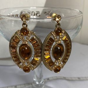 Abstract Goldtone honey bead and rhinestone earrings